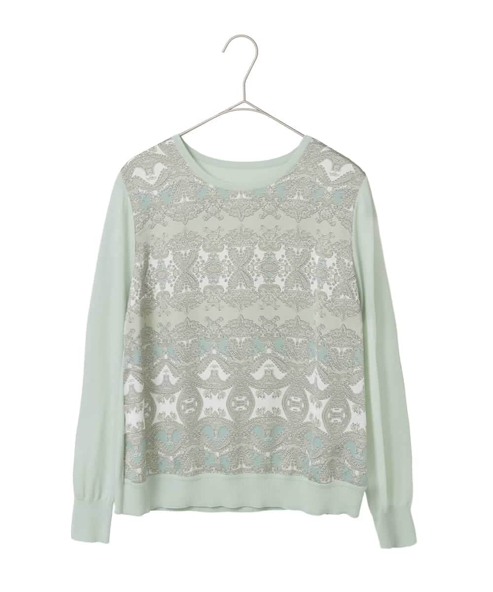 PYFEE03390 CHRISTIAN AUJARD(小さいサイズ)(メゾン ドゥ サンク) [アンサンブル対応]レーシーオーナメントプリントトップス グリーン系