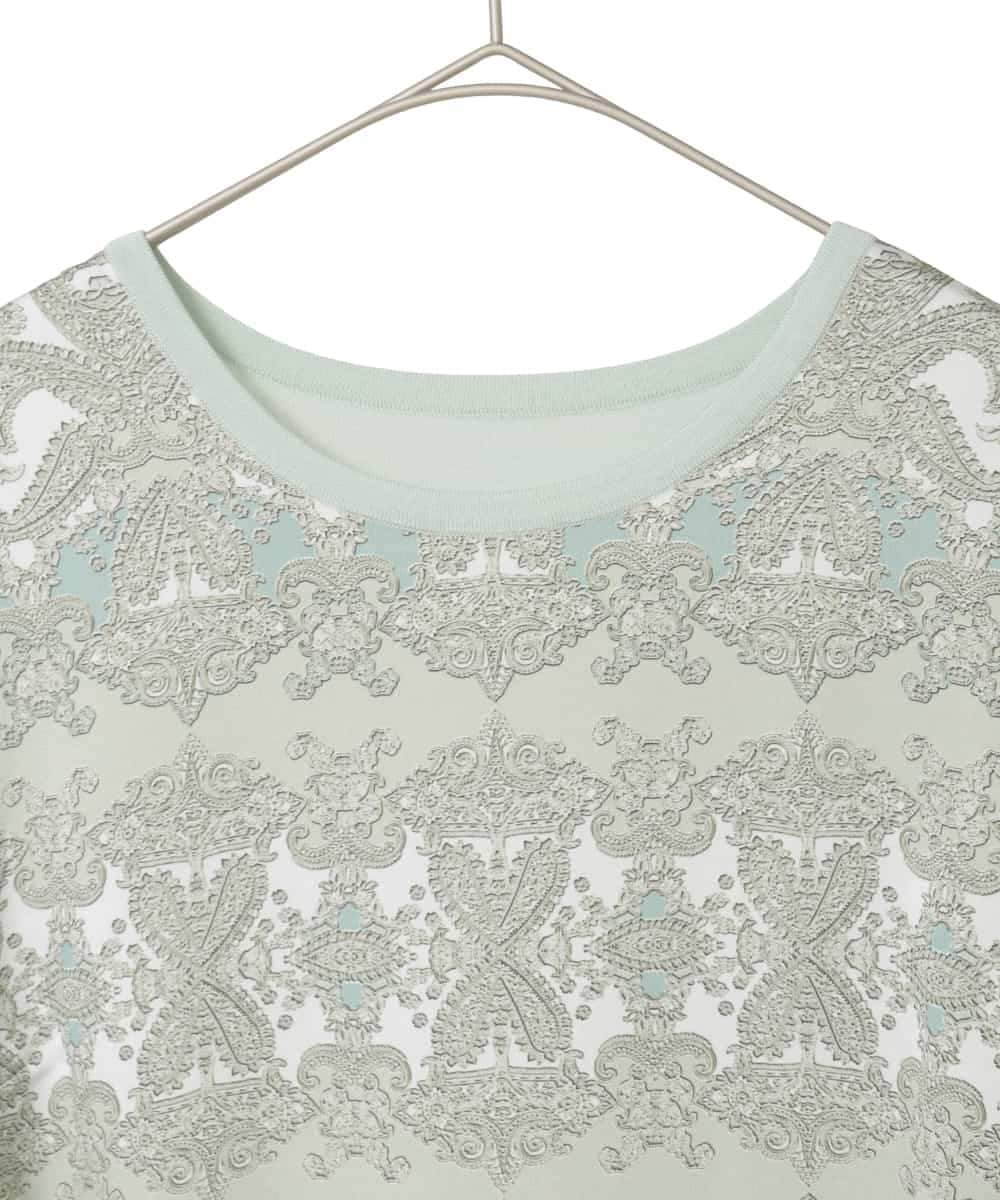 PYFEE03390 CHRISTIAN AUJARD(小さいサイズ)(メゾン ドゥ サンク) [アンサンブル対応]レーシーオーナメントプリントトップス グリーン系