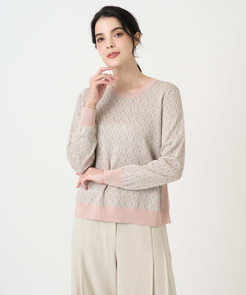 PYFEE13330 CHRISTIAN AUJARD(小さいサイズ)(メゾン ドゥ サンク) ジオメトリックジャガードニットプルオーバー ピンク