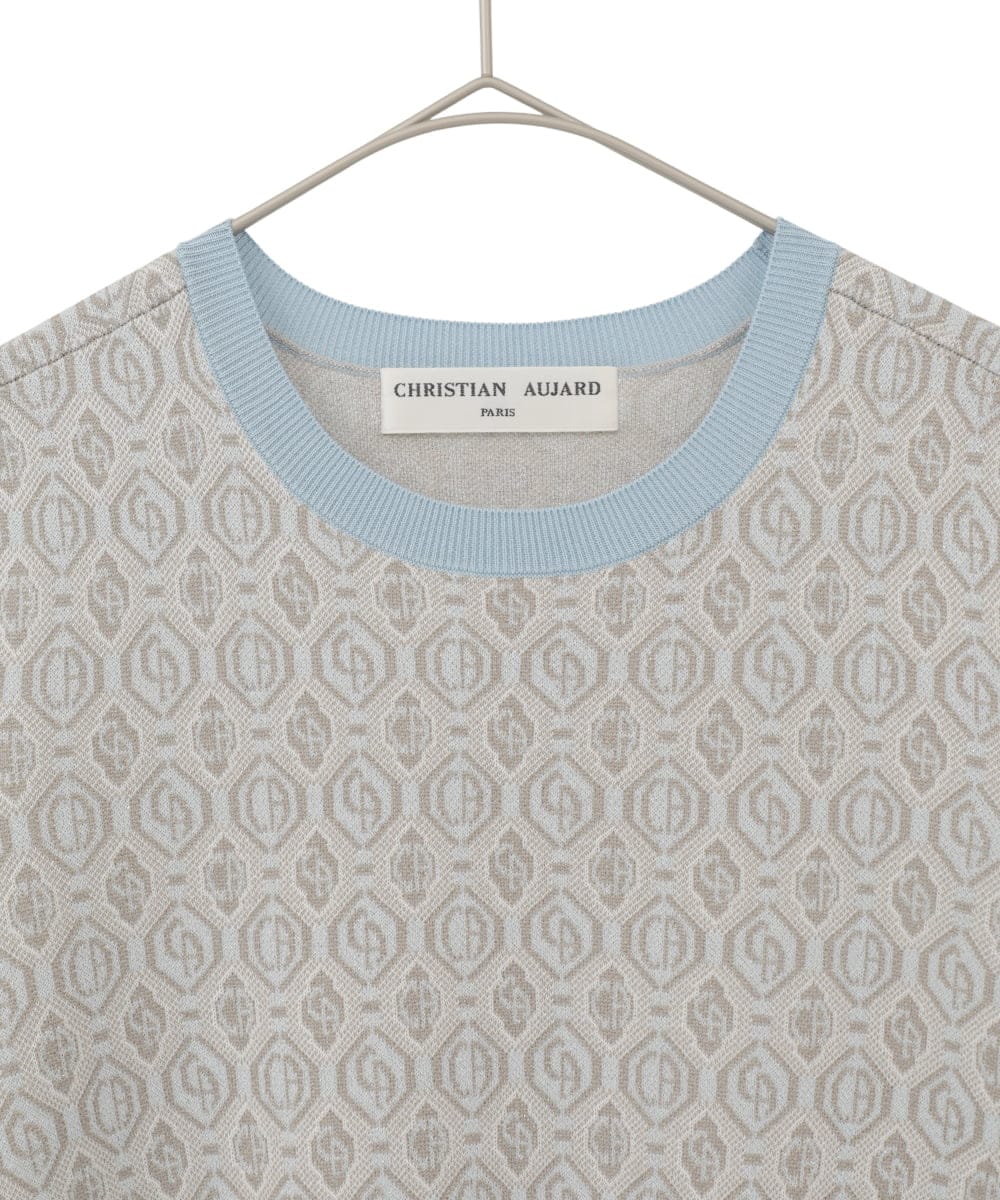 PYFEE13330 CHRISTIAN AUJARD(小さいサイズ)(メゾン ドゥ サンク) ジオメトリックジャガードニットプルオーバー ピンク