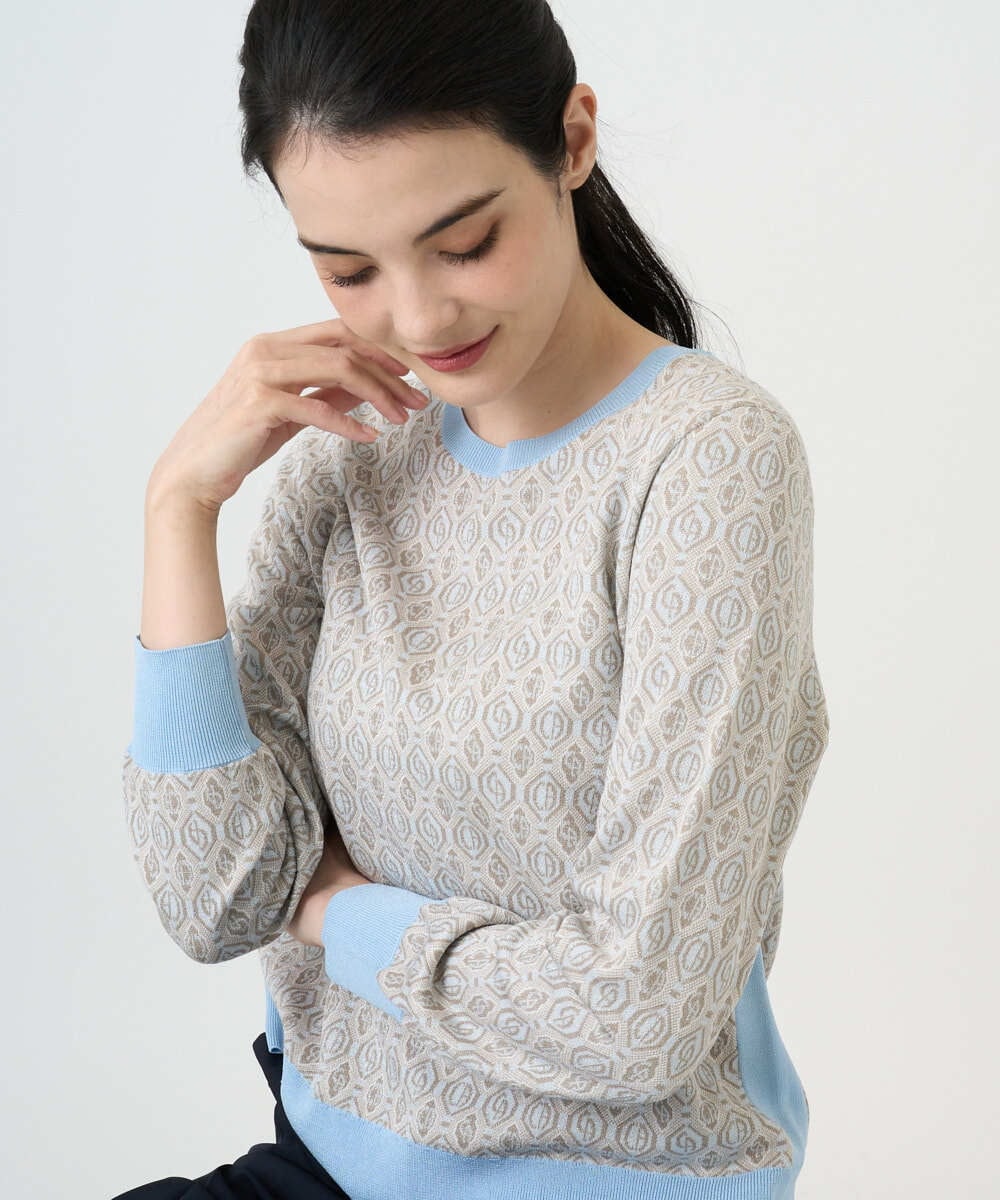 PYFEE13330 CHRISTIAN AUJARD(小さいサイズ)(メゾン ドゥ サンク) ジオメトリックジャガードニットプルオーバー ピンク