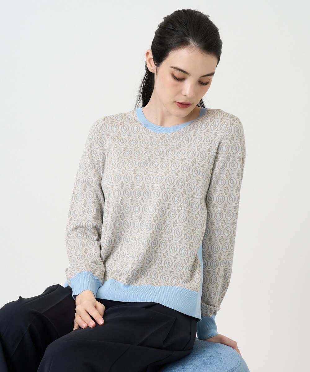 PYFEE13330 CHRISTIAN AUJARD(小さいサイズ)(メゾン ドゥ サンク) ジオメトリックジャガードニットプルオーバー ライトブルー