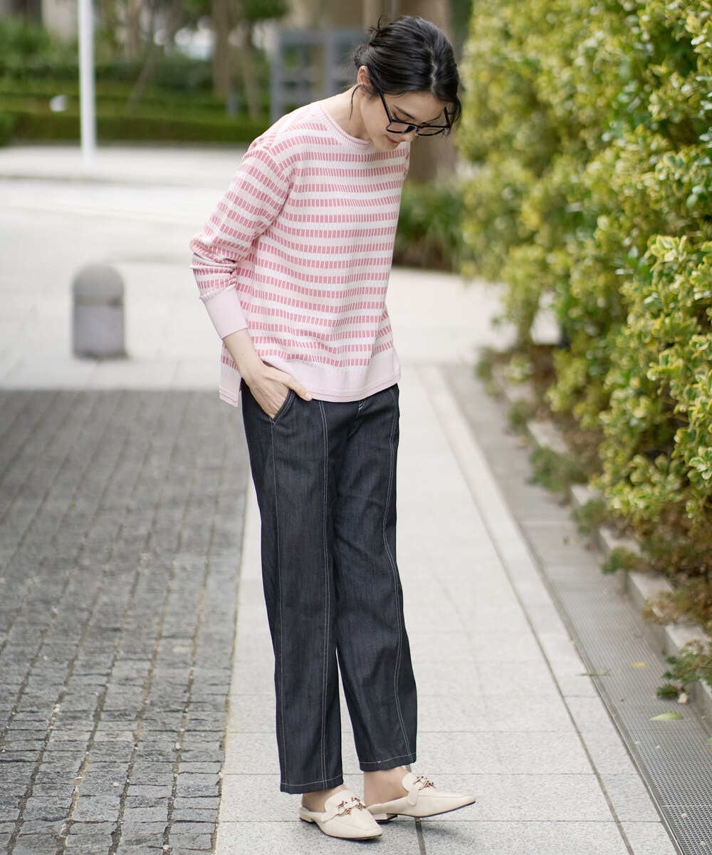 PYFEE20360 CHRISTIAN AUJARD(小さいサイズ)(メゾン ドゥ サンク) タックボーダーニットプルオーバー ピンク