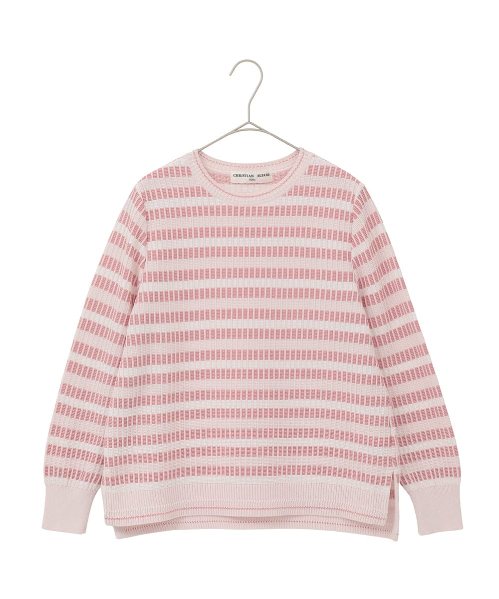 PYFEE20360 CHRISTIAN AUJARD(小さいサイズ)(メゾン ドゥ サンク) タックボーダーニットプルオーバー ピンク