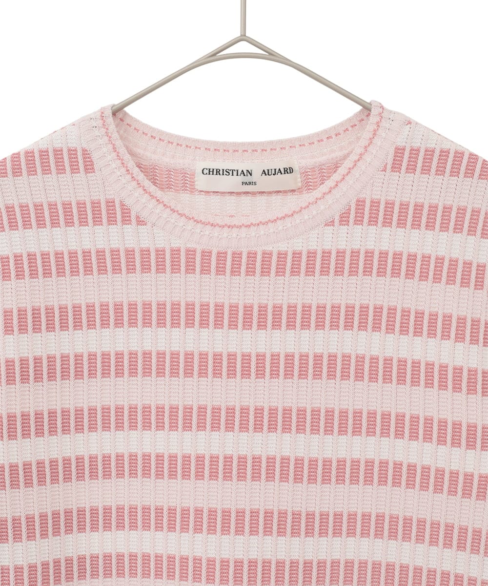 PYFEE20360 CHRISTIAN AUJARD(小さいサイズ)(メゾン ドゥ サンク) タックボーダーニットプルオーバー ピンク