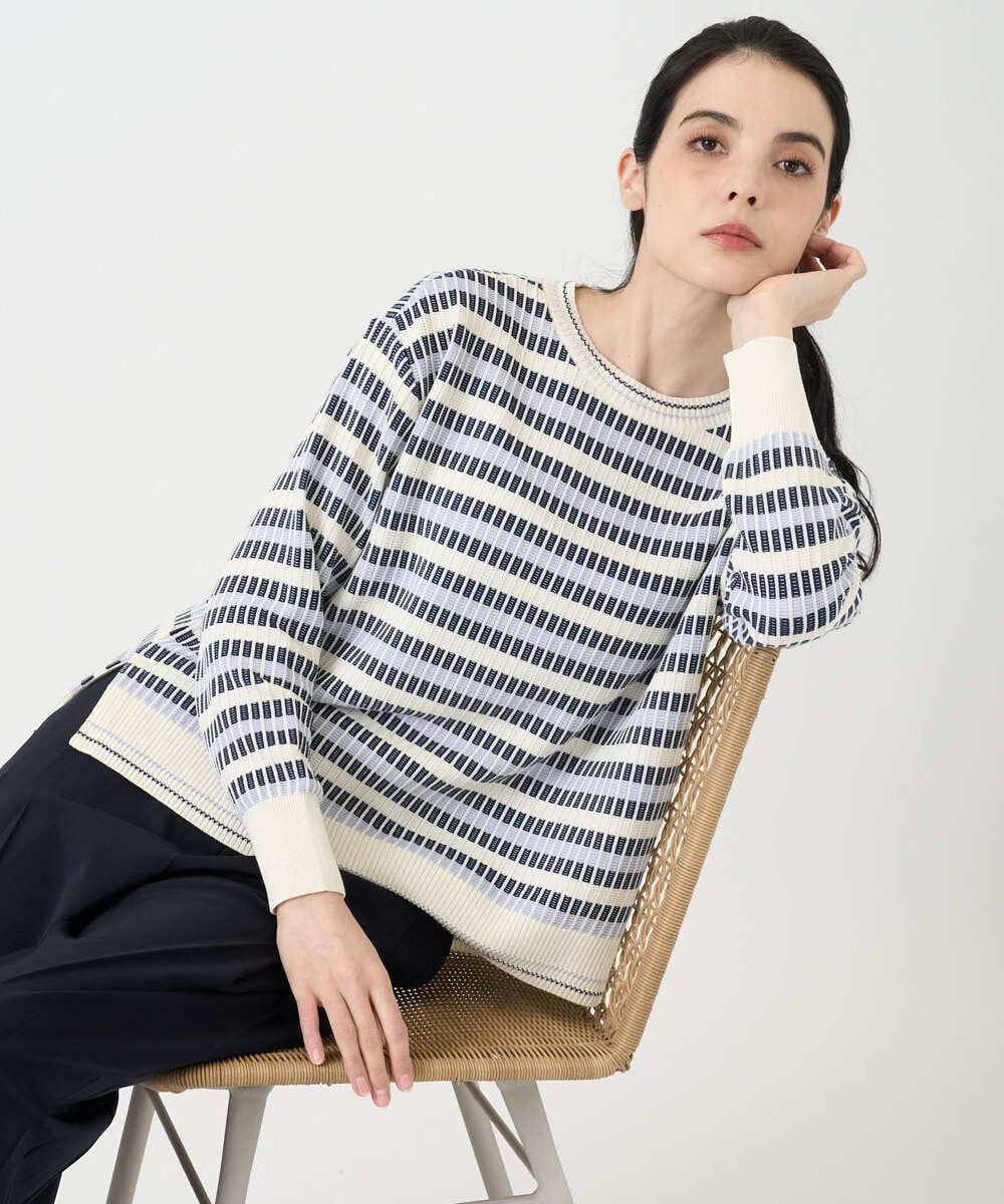 PYFEE20360 CHRISTIAN AUJARD(小さいサイズ)(メゾン ドゥ サンク) タックボーダーニットプルオーバー ネイビー