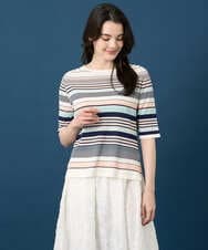 PYFGD27270 CHRISTIAN AUJARD(小さいサイズ)(メゾン ドゥ サンク) マルチボーダーニットプルオーバー ピンク系