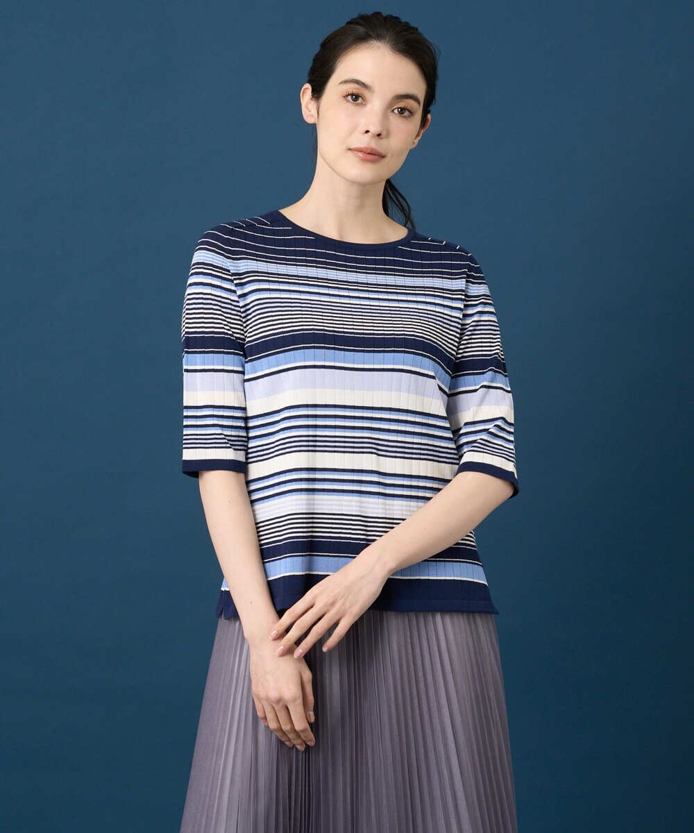 PYFGD27270 CHRISTIAN AUJARD(小さいサイズ)(メゾン ドゥ サンク) マルチボーダーニットプルオーバー ピンク系