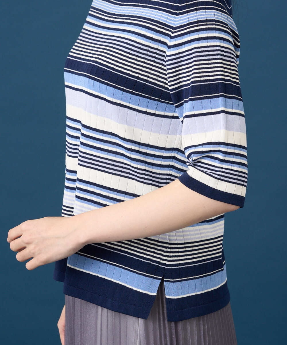 PYFGD27270 CHRISTIAN AUJARD(小さいサイズ)(メゾン ドゥ サンク) マルチボーダーニットプルオーバー ピンク系