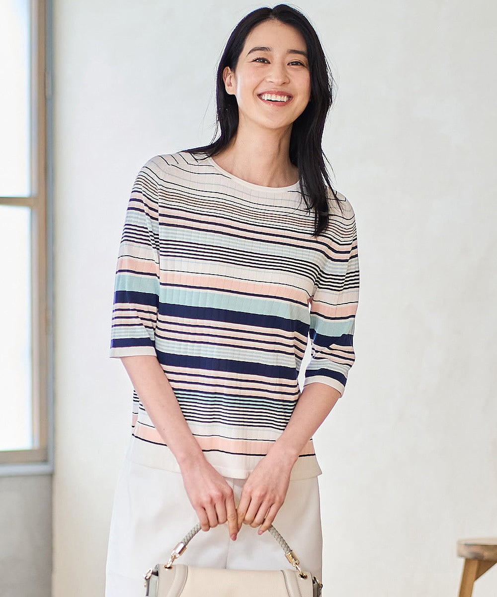 PYFGD27270 CHRISTIAN AUJARD(小さいサイズ)(メゾン ドゥ サンク) マルチボーダーニットプルオーバー ブルー系