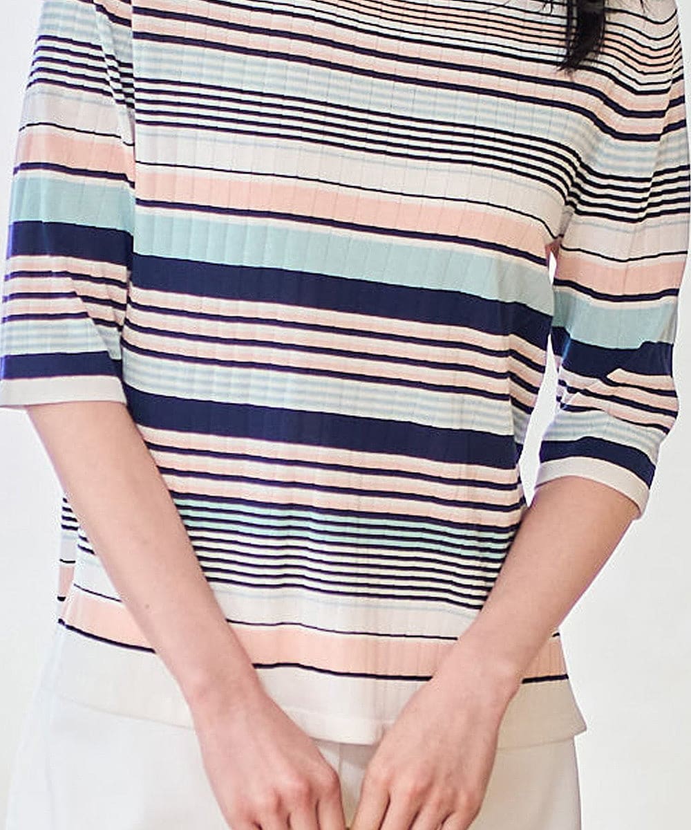 PYFGD27270 CHRISTIAN AUJARD(小さいサイズ)(メゾン ドゥ サンク) マルチボーダーニットプルオーバー ブルー系