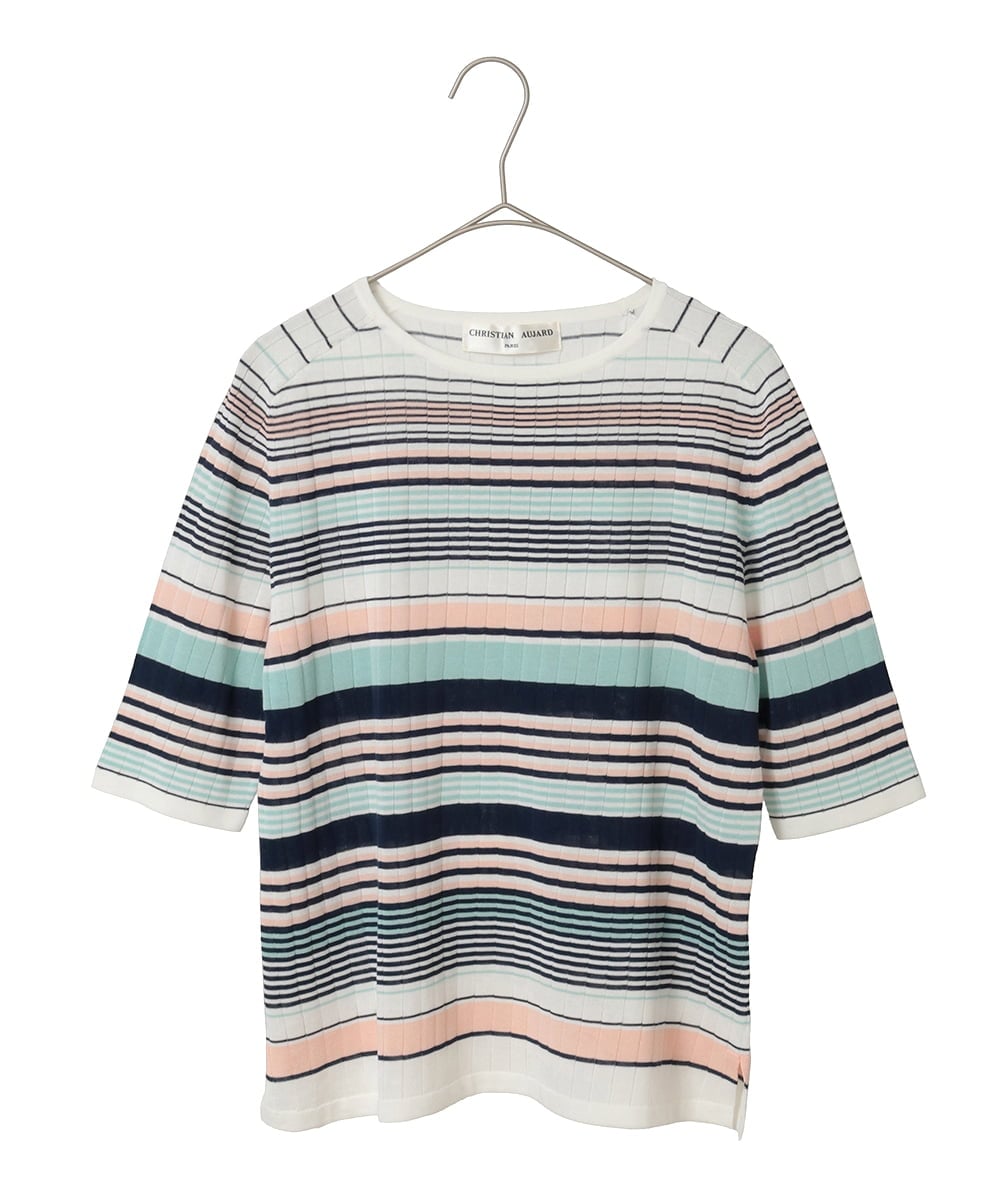 PYFGD27270 CHRISTIAN AUJARD(小さいサイズ)(メゾン ドゥ サンク) マルチボーダーニットプルオーバー ブルー系