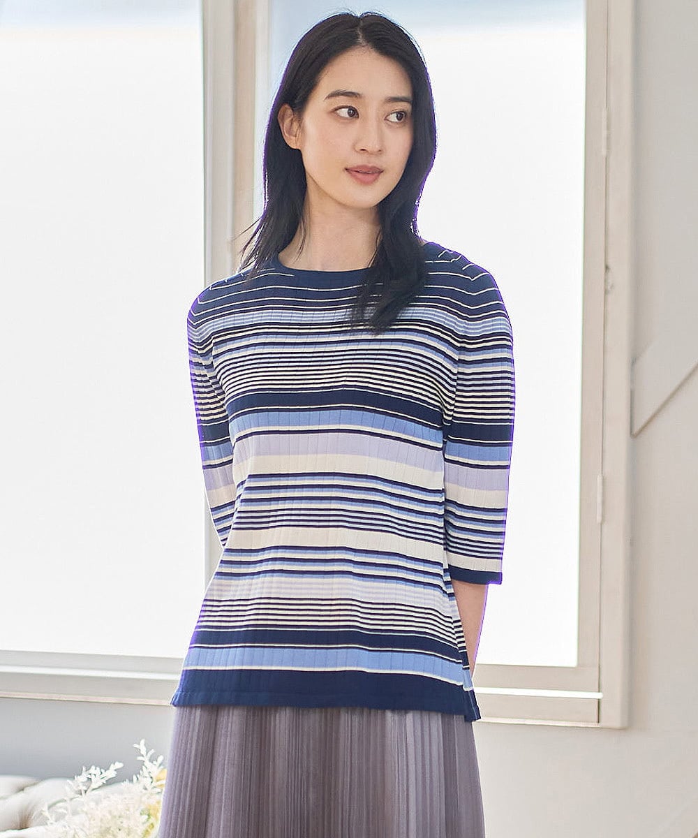 PYFGD27270 CHRISTIAN AUJARD(小さいサイズ)(メゾン ドゥ サンク) マルチボーダーニットプルオーバー ブルー系