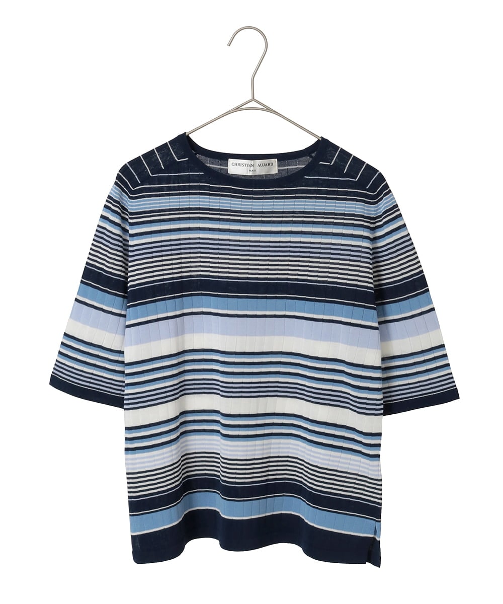 PYFGD27270 CHRISTIAN AUJARD(小さいサイズ)(メゾン ドゥ サンク) マルチボーダーニットプルオーバー ブルー系