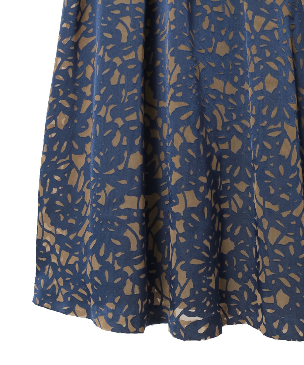 PYHAD03430 CHRISTIAN AUJARD(小さいサイズ)(メゾン ドゥ サンク) [セットアップ対応]フラワーオパールプリントスカート ネイビー×ブラウン