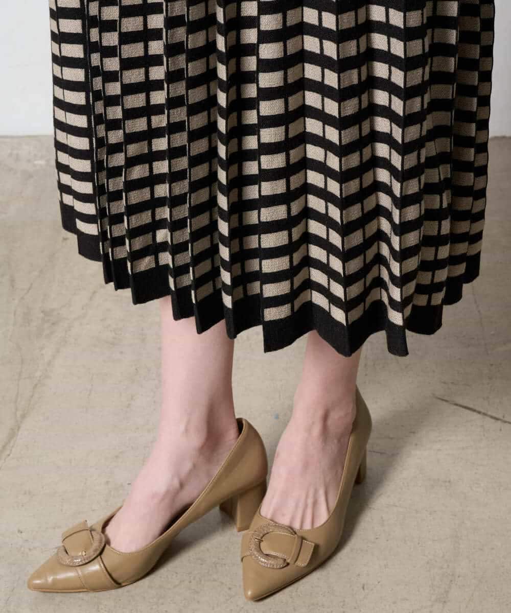 PYHAD36490 CHRISTIAN AUJARD(小さいサイズ)(メゾン ドゥ サンク) ジャガードニットスカート ブラック×ベージュ