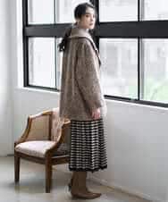 PYHAD36490 CHRISTIAN AUJARD(小さいサイズ)(メゾン ドゥ サンク) ジャガードニットスカート ブラック×ベージュ