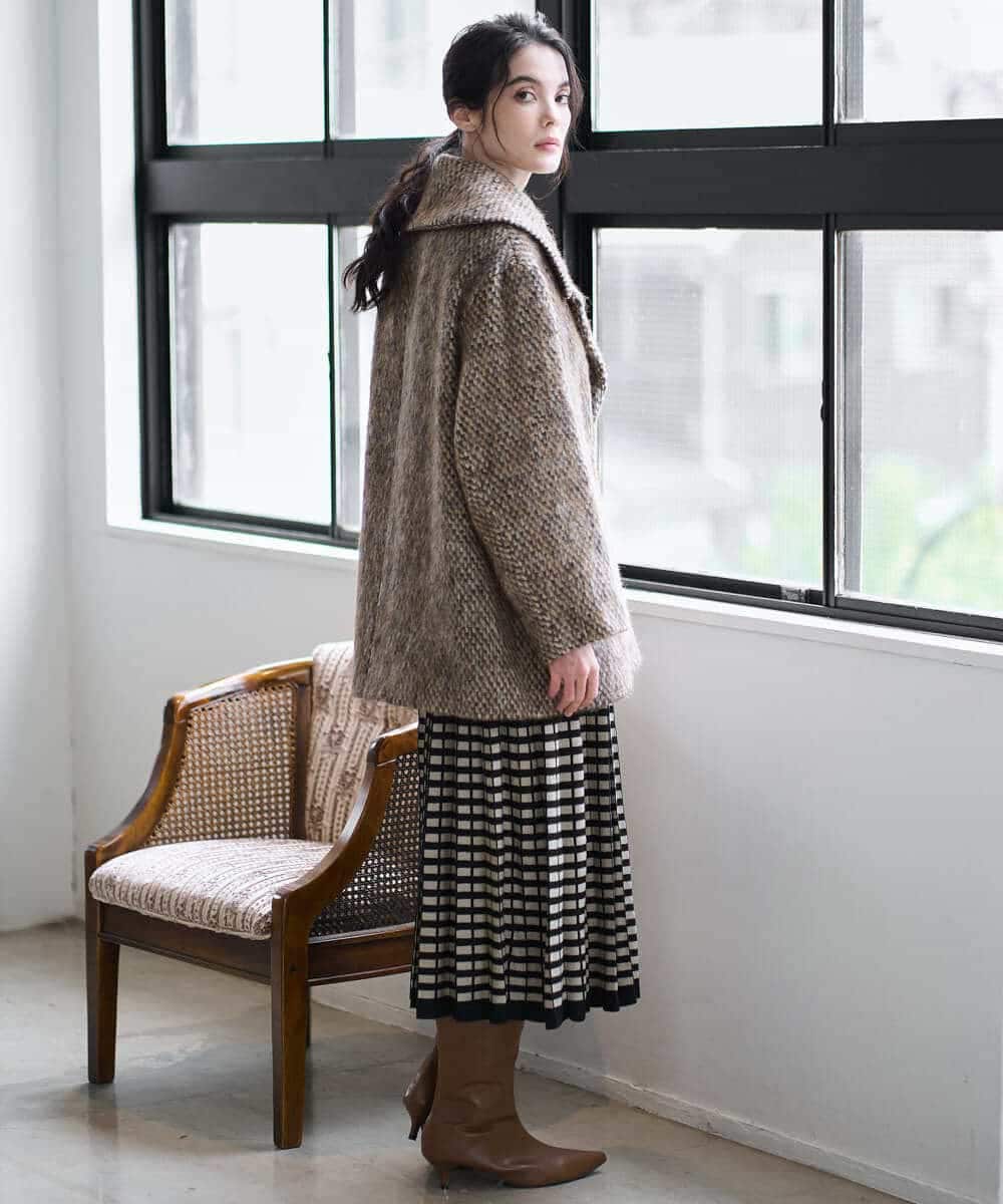 PYHAD36490 CHRISTIAN AUJARD(小さいサイズ)(メゾン ドゥ サンク) ジャガードニットスカート ブラック×ベージュ