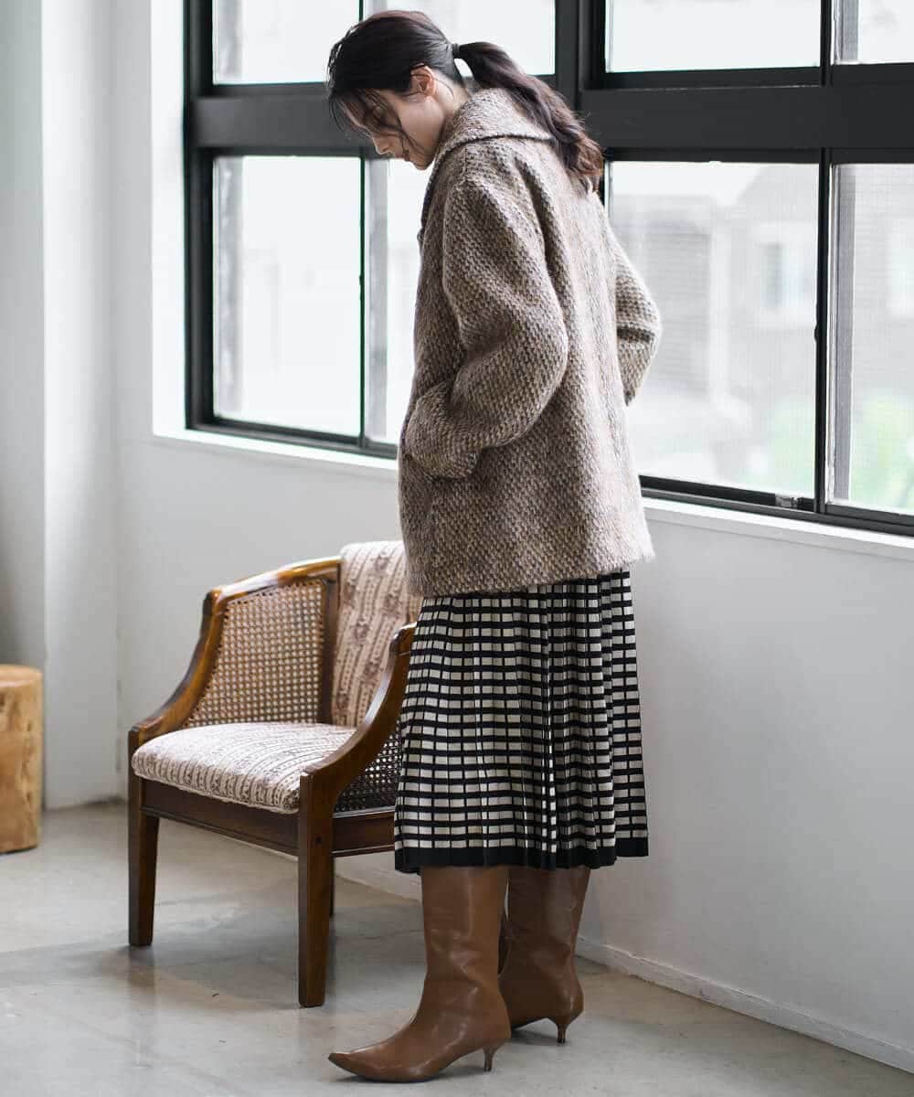 PYHAD36490 CHRISTIAN AUJARD(小さいサイズ)(メゾン ドゥ サンク) ジャガードニットスカート ブラック×ベージュ