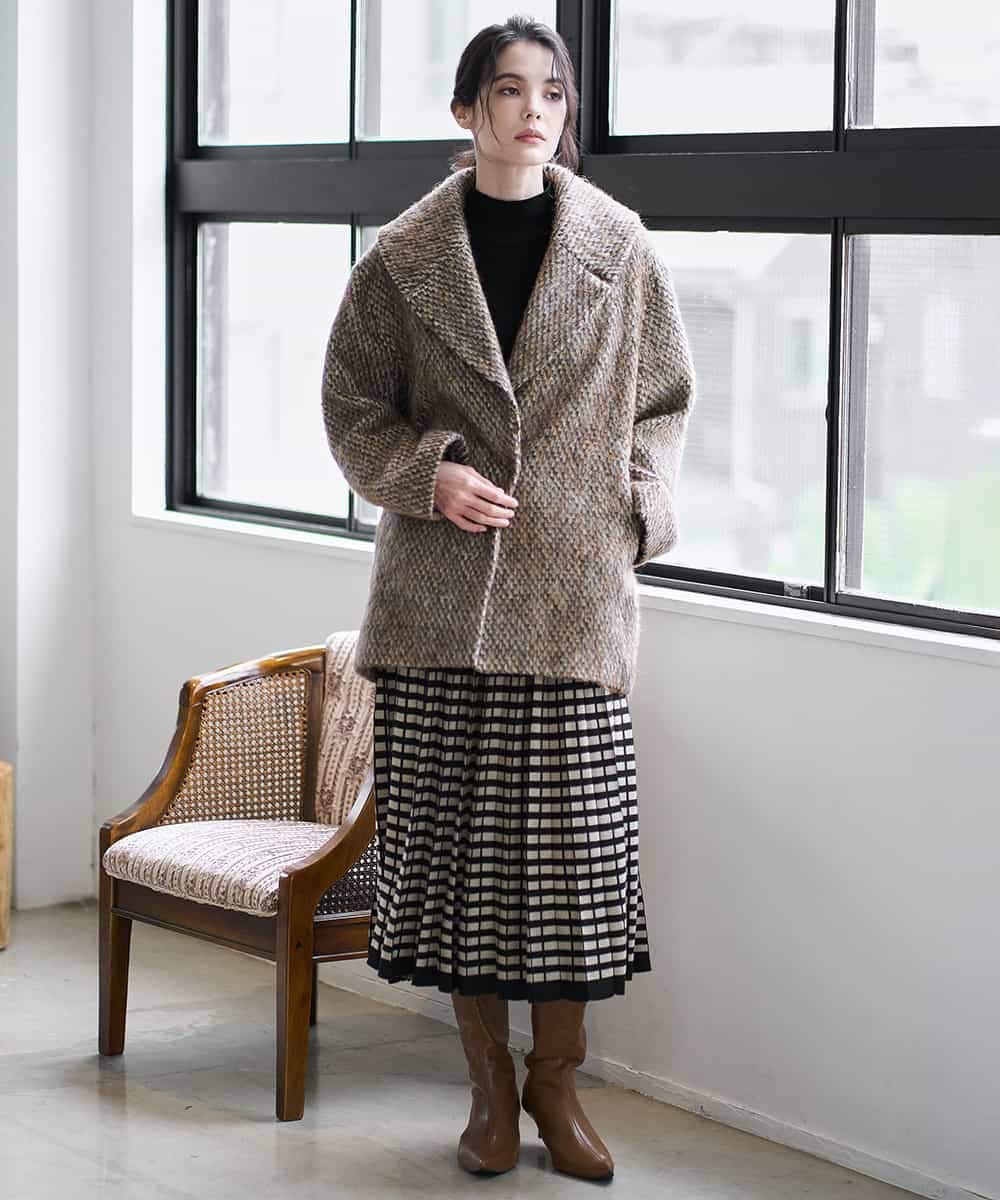 PYHAD36490 CHRISTIAN AUJARD(小さいサイズ)(メゾン ドゥ サンク) ジャガードニットスカート ブラック×ベージュ