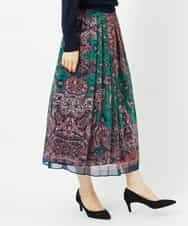 PYHAE02690 CHRISTIAN AUJARD(小さいサイズ)(メゾン ドゥ サンク) [セットアップ対応]RATTIペイズリープリントスカート ピンク×ネイビー系