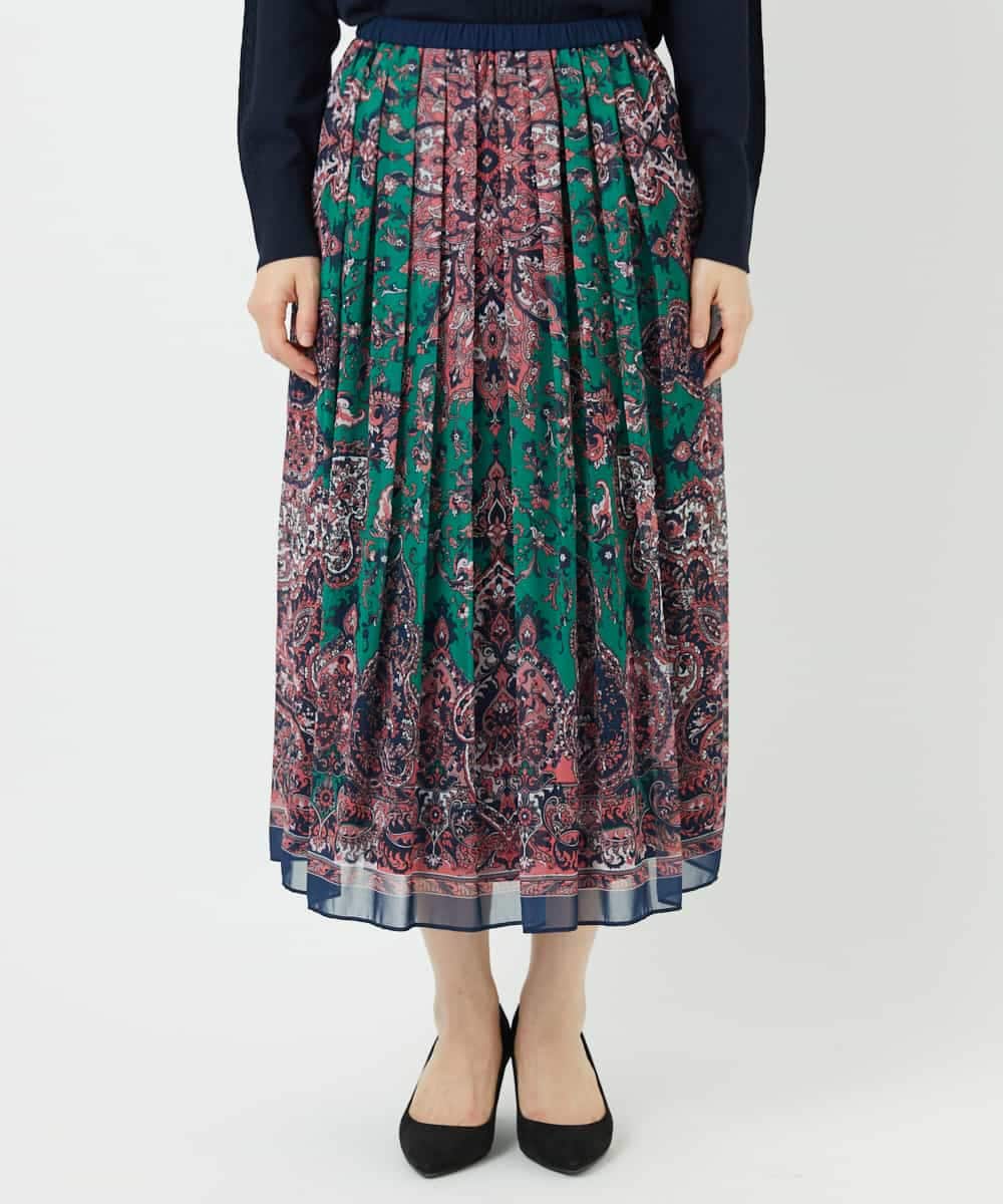 PYHAE02690 CHRISTIAN AUJARD(小さいサイズ)(メゾン ドゥ サンク) [セットアップ対応]RATTIペイズリープリントスカート ピンク×ネイビー系