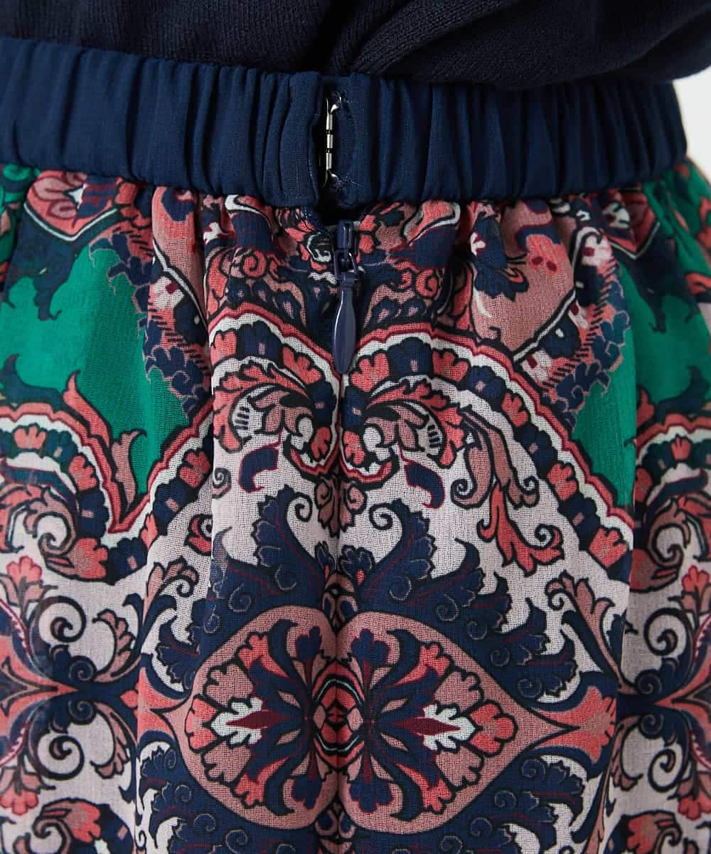 PYHAE02690 CHRISTIAN AUJARD(小さいサイズ)(メゾン ドゥ サンク) [セットアップ対応]RATTIペイズリープリントスカート ピンク×ネイビー系