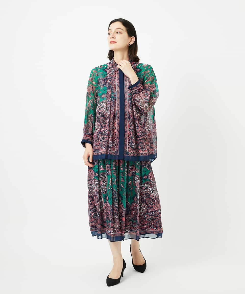 PYHAE02690 CHRISTIAN AUJARD(小さいサイズ)(メゾン ドゥ サンク) [セットアップ対応]RATTIペイズリープリントスカート ピンク×ネイビー系