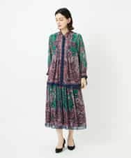 PYHAE02690 CHRISTIAN AUJARD(小さいサイズ)(メゾン ドゥ サンク) [セットアップ対応]RATTIペイズリープリントスカート ピンク×ネイビー系