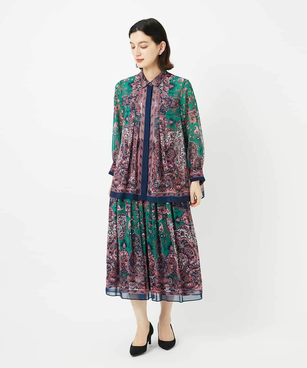 PYHAE02690 CHRISTIAN AUJARD(小さいサイズ)(メゾン ドゥ サンク) [セットアップ対応]RATTIペイズリープリントスカート ピンク×ネイビー系