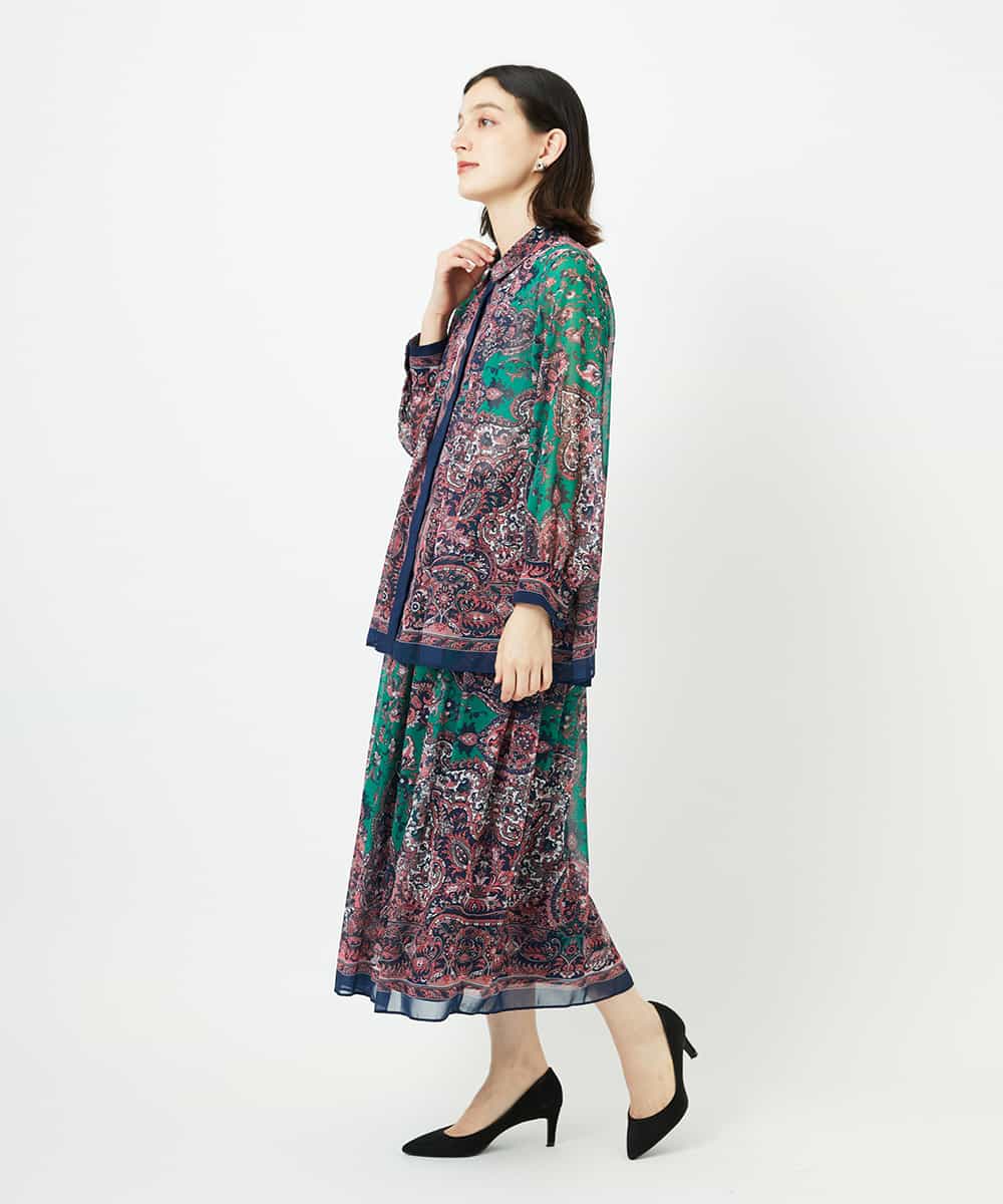 PYHAE02690 CHRISTIAN AUJARD(小さいサイズ)(メゾン ドゥ サンク) [セットアップ対応]RATTIペイズリープリントスカート ピンク×ネイビー系