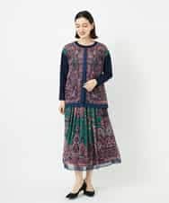 PYHAE02690 CHRISTIAN AUJARD(小さいサイズ)(メゾン ドゥ サンク) [セットアップ対応]RATTIペイズリープリントスカート ピンク×ネイビー系