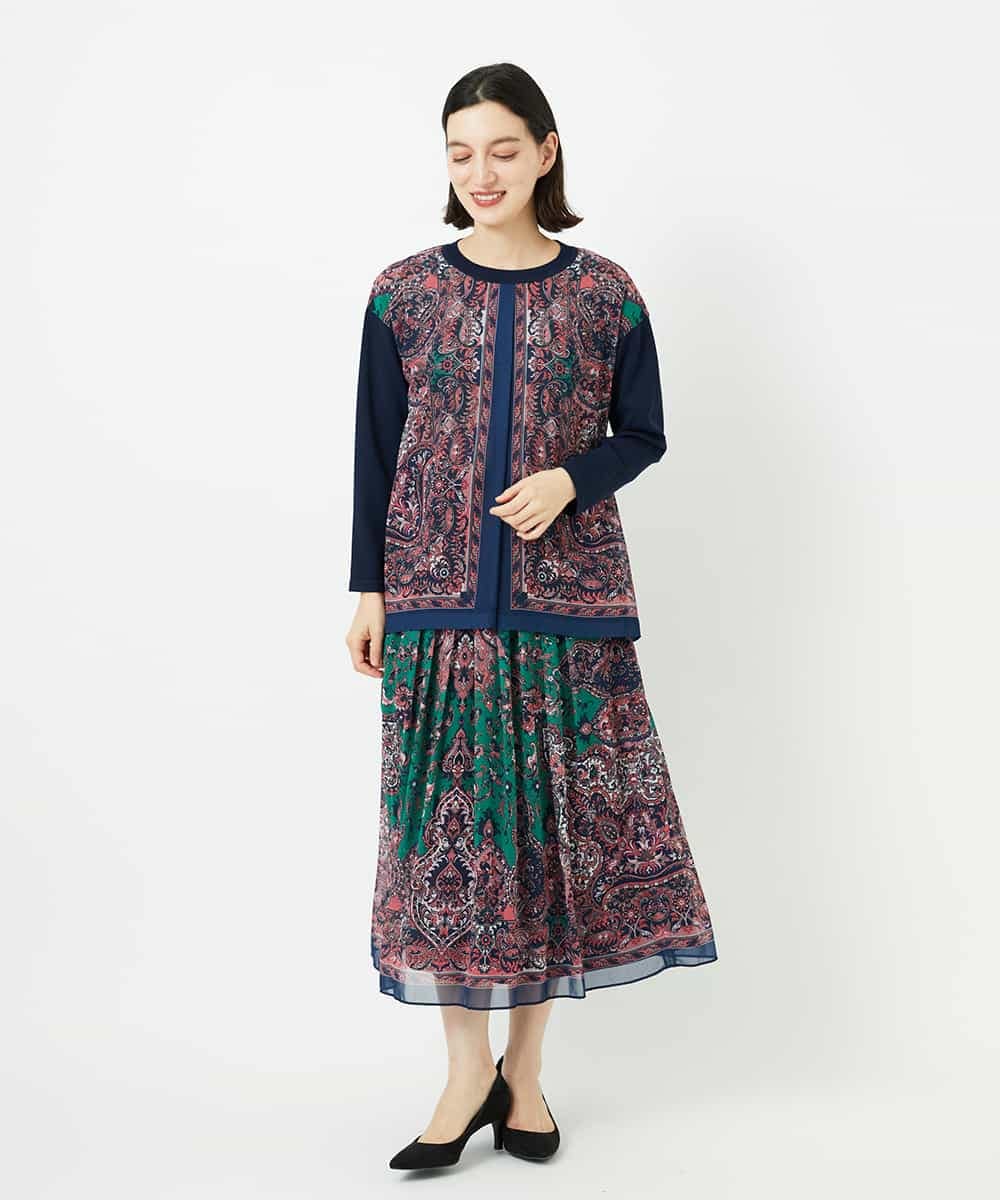 PYHAE02690 CHRISTIAN AUJARD(小さいサイズ)(メゾン ドゥ サンク) [セットアップ対応]RATTIペイズリープリントスカート ピンク×ネイビー系