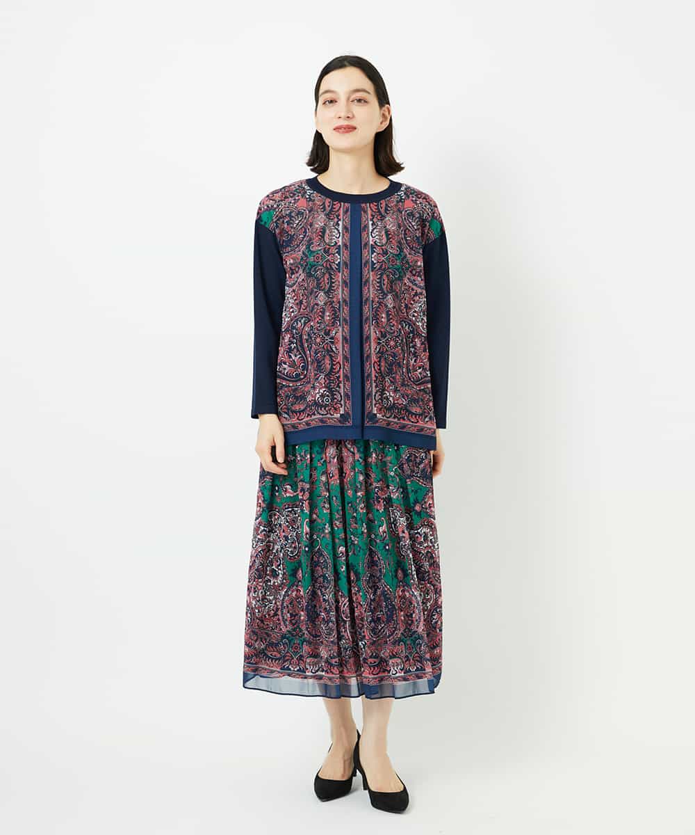 PYHAE02690 CHRISTIAN AUJARD(小さいサイズ)(メゾン ドゥ サンク) [セットアップ対応]RATTIペイズリープリントスカート ピンク×ネイビー系