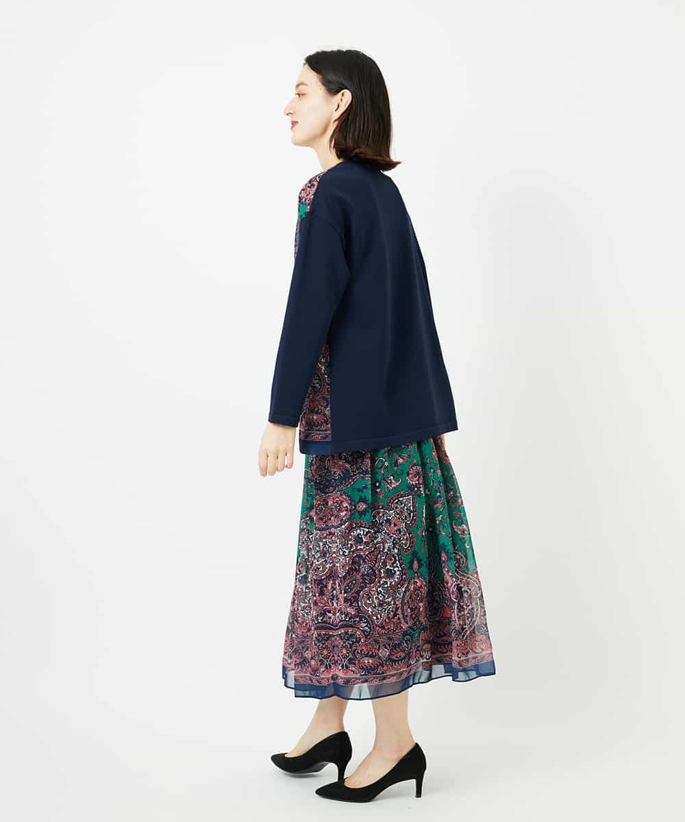 PYHAE02690 CHRISTIAN AUJARD(小さいサイズ)(メゾン ドゥ サンク) [セットアップ対応]RATTIペイズリープリントスカート ピンク×ネイビー系