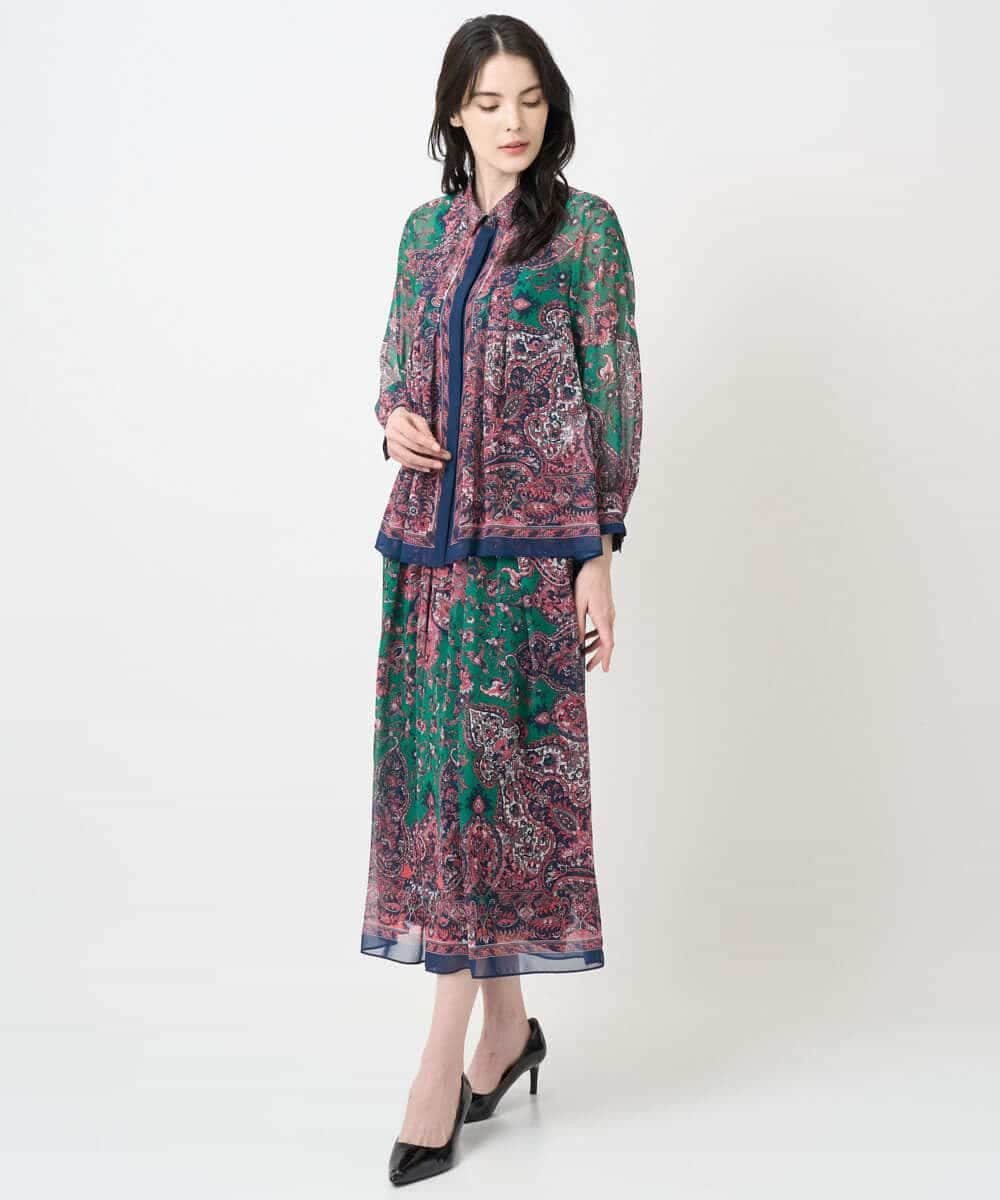 PYHAE02690 CHRISTIAN AUJARD(小さいサイズ)(メゾン ドゥ サンク) [セットアップ対応]RATTIペイズリープリントスカート ピンク×ネイビー系