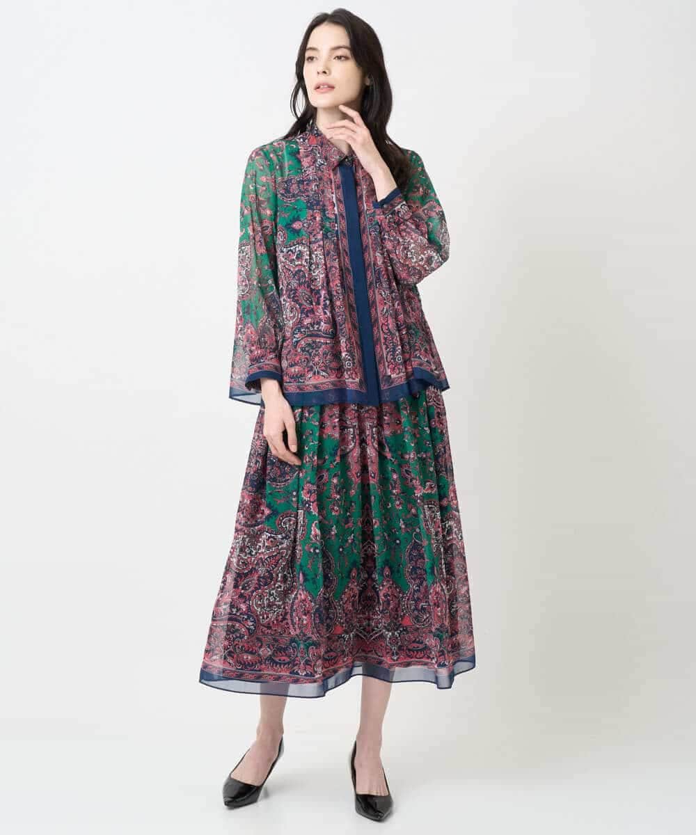 PYHAE02690 CHRISTIAN AUJARD(小さいサイズ)(メゾン ドゥ サンク) [セットアップ対応]RATTIペイズリープリントスカート ピンク×ネイビー系