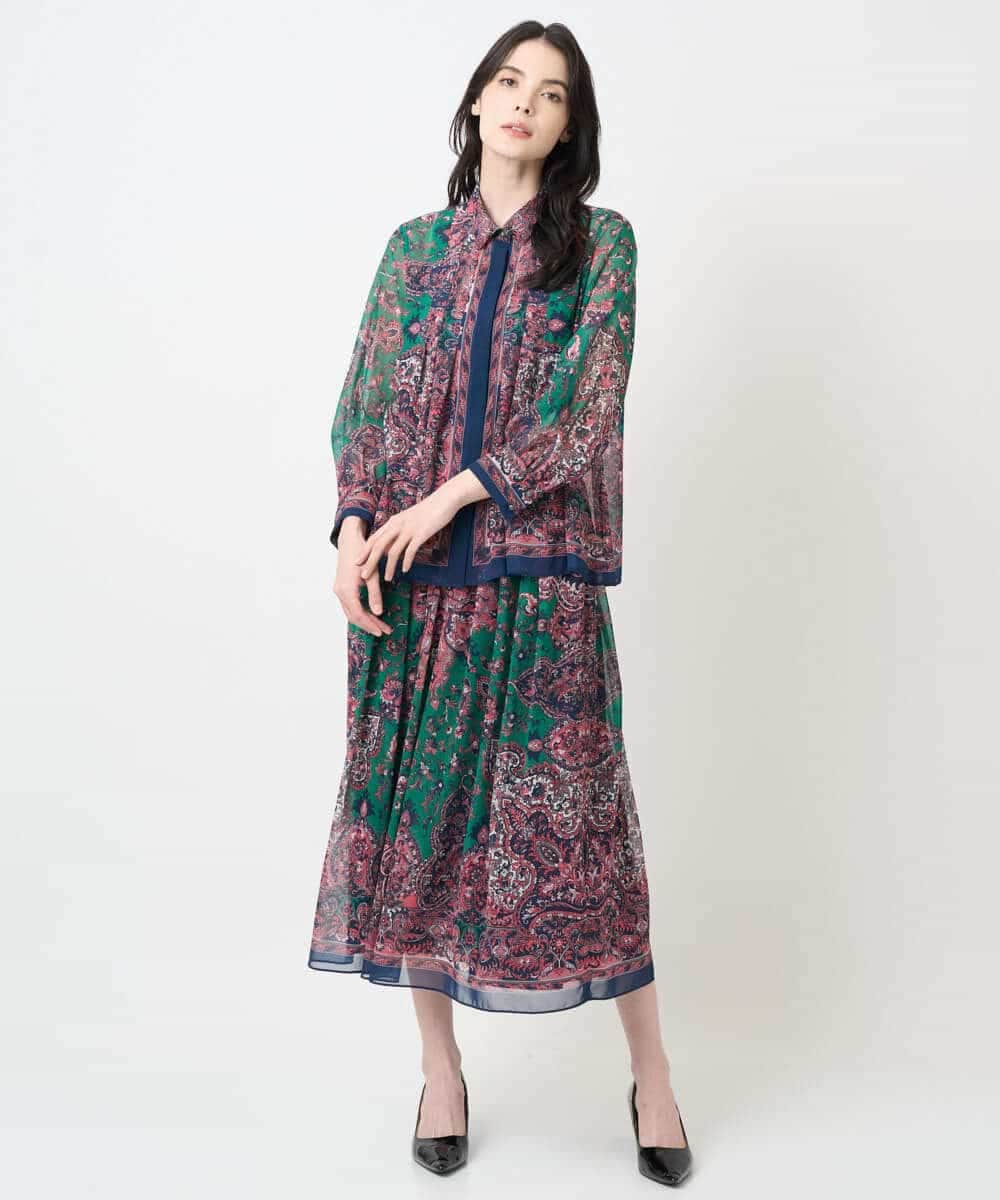 PYHAE02690 CHRISTIAN AUJARD(小さいサイズ)(メゾン ドゥ サンク) [セットアップ対応]RATTIペイズリープリントスカート ピンク×ネイビー系