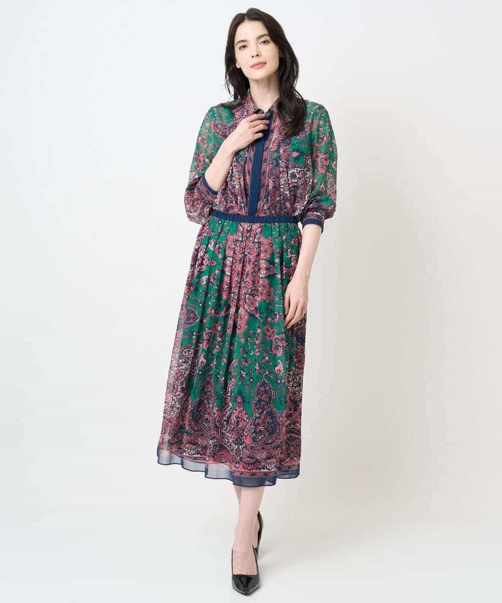 PYHAE02690 CHRISTIAN AUJARD(小さいサイズ)(メゾン ドゥ サンク) [セットアップ対応]RATTIペイズリープリントスカート ピンク×ネイビー系