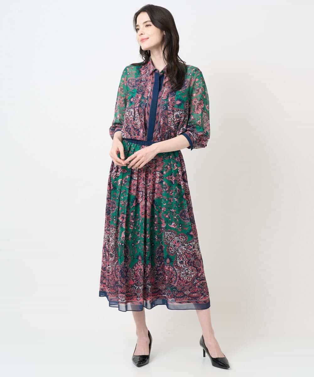 PYHAE02690 CHRISTIAN AUJARD(小さいサイズ)(メゾン ドゥ サンク) [セットアップ対応]RATTIペイズリープリントスカート ピンク×ネイビー系