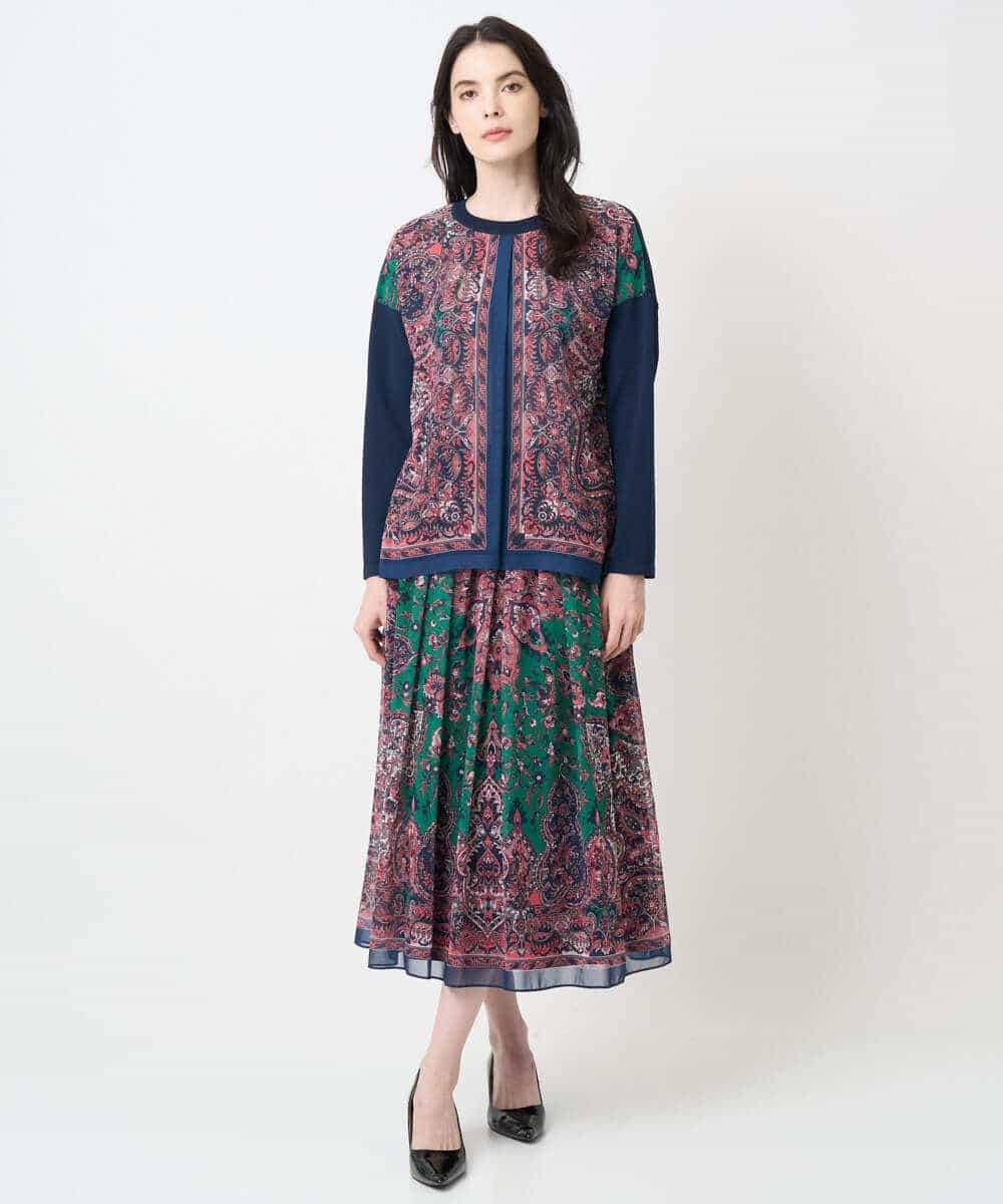 PYHAE02690 CHRISTIAN AUJARD(小さいサイズ)(メゾン ドゥ サンク) [セットアップ対応]RATTIペイズリープリントスカート ピンク×ネイビー系