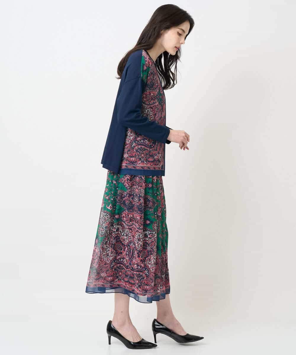 PYHAE02690 CHRISTIAN AUJARD(小さいサイズ)(メゾン ドゥ サンク) [セットアップ対応]RATTIペイズリープリントスカート ピンク×ネイビー系