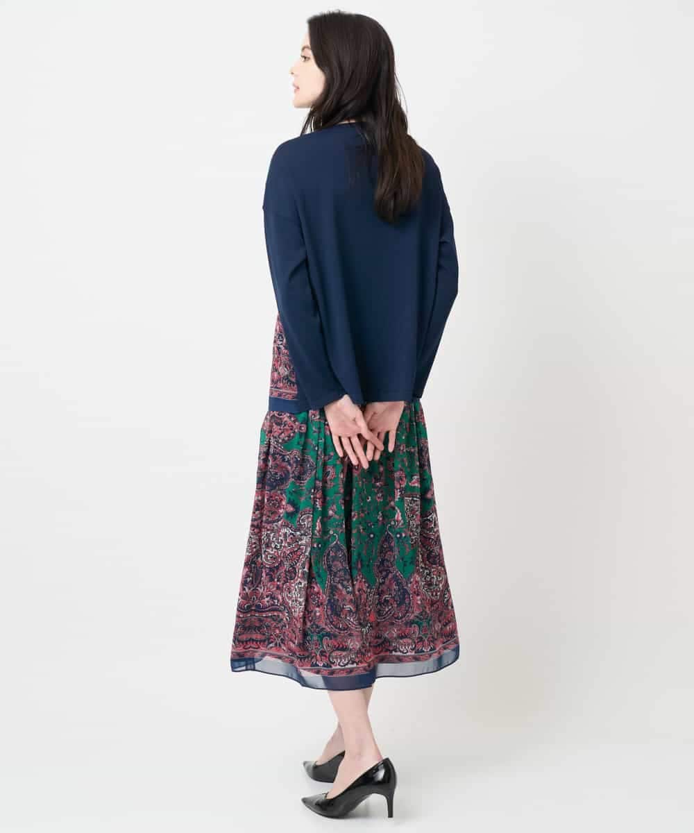 PYHAE02690 CHRISTIAN AUJARD(小さいサイズ)(メゾン ドゥ サンク) [セットアップ対応]RATTIペイズリープリントスカート ピンク×ネイビー系