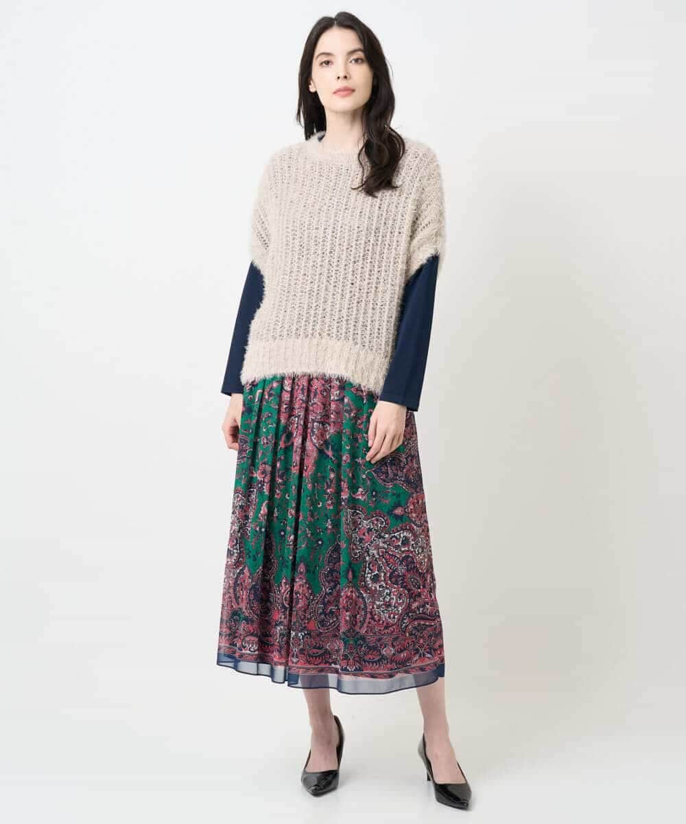 PYHAE02690 CHRISTIAN AUJARD(小さいサイズ)(メゾン ドゥ サンク) [セットアップ対応]RATTIペイズリープリントスカート ピンク×ネイビー系