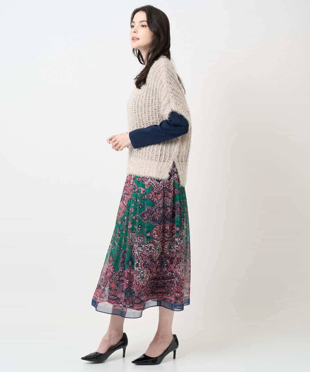 PYHAE02690 CHRISTIAN AUJARD(小さいサイズ)(メゾン ドゥ サンク) [セットアップ対応]RATTIペイズリープリントスカート ピンク×ネイビー系