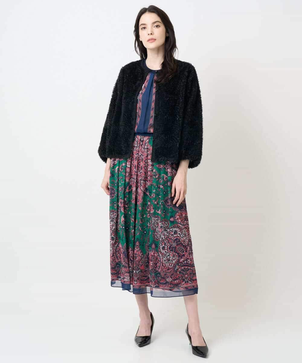 PYHAE02690 CHRISTIAN AUJARD(小さいサイズ)(メゾン ドゥ サンク) [セットアップ対応]RATTIペイズリープリントスカート ピンク×ネイビー系