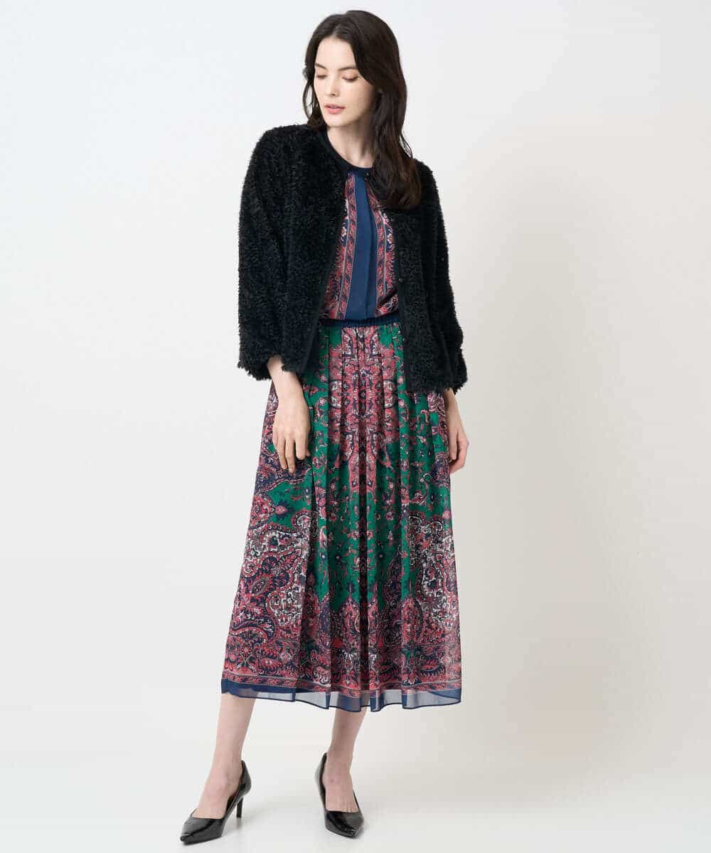 PYHAE02690 CHRISTIAN AUJARD(小さいサイズ)(メゾン ドゥ サンク) [セットアップ対応]RATTIペイズリープリントスカート ピンク×ネイビー系