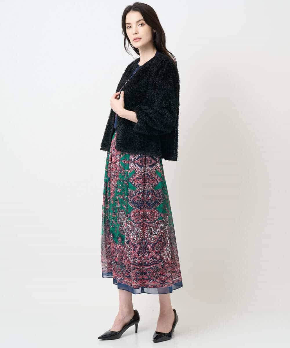 PYHAE02690 CHRISTIAN AUJARD(小さいサイズ)(メゾン ドゥ サンク) [セットアップ対応]RATTIペイズリープリントスカート ピンク×ネイビー系