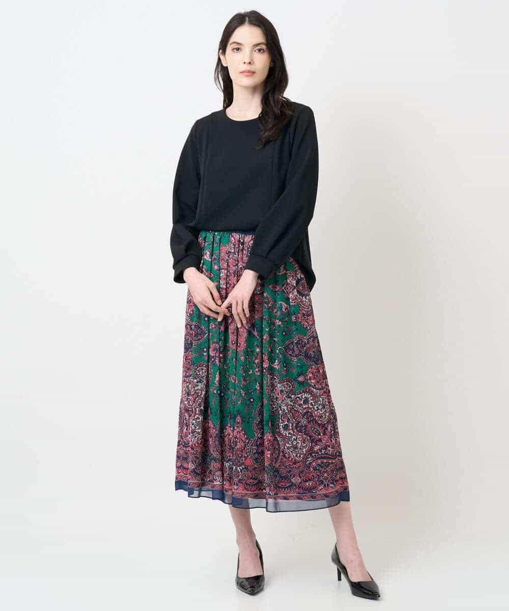 PYHAE02690 CHRISTIAN AUJARD(小さいサイズ)(メゾン ドゥ サンク) [セットアップ対応]RATTIペイズリープリントスカート ピンク×ネイビー系