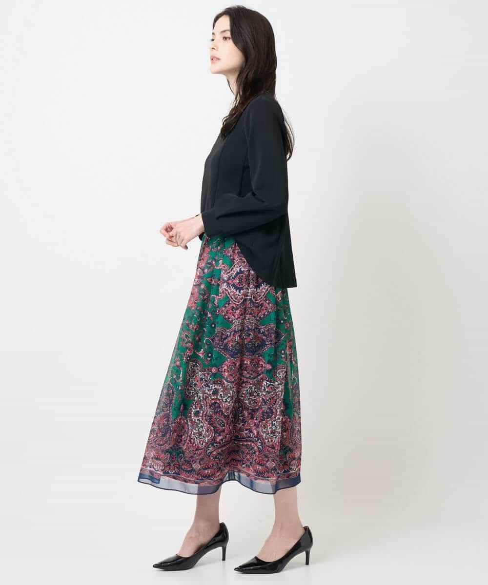 PYHAE02690 CHRISTIAN AUJARD(小さいサイズ)(メゾン ドゥ サンク) [セットアップ対応]RATTIペイズリープリントスカート ピンク×ネイビー系